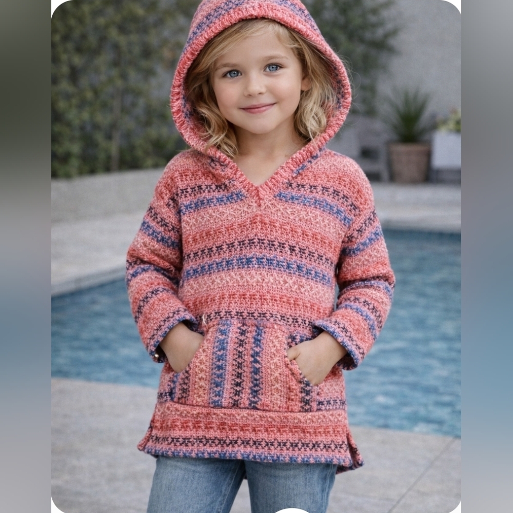 3/$20🎉 Mimi & Maggie Girls Hooded Sweater Multicolor Knit Pullover Size 6 Boho